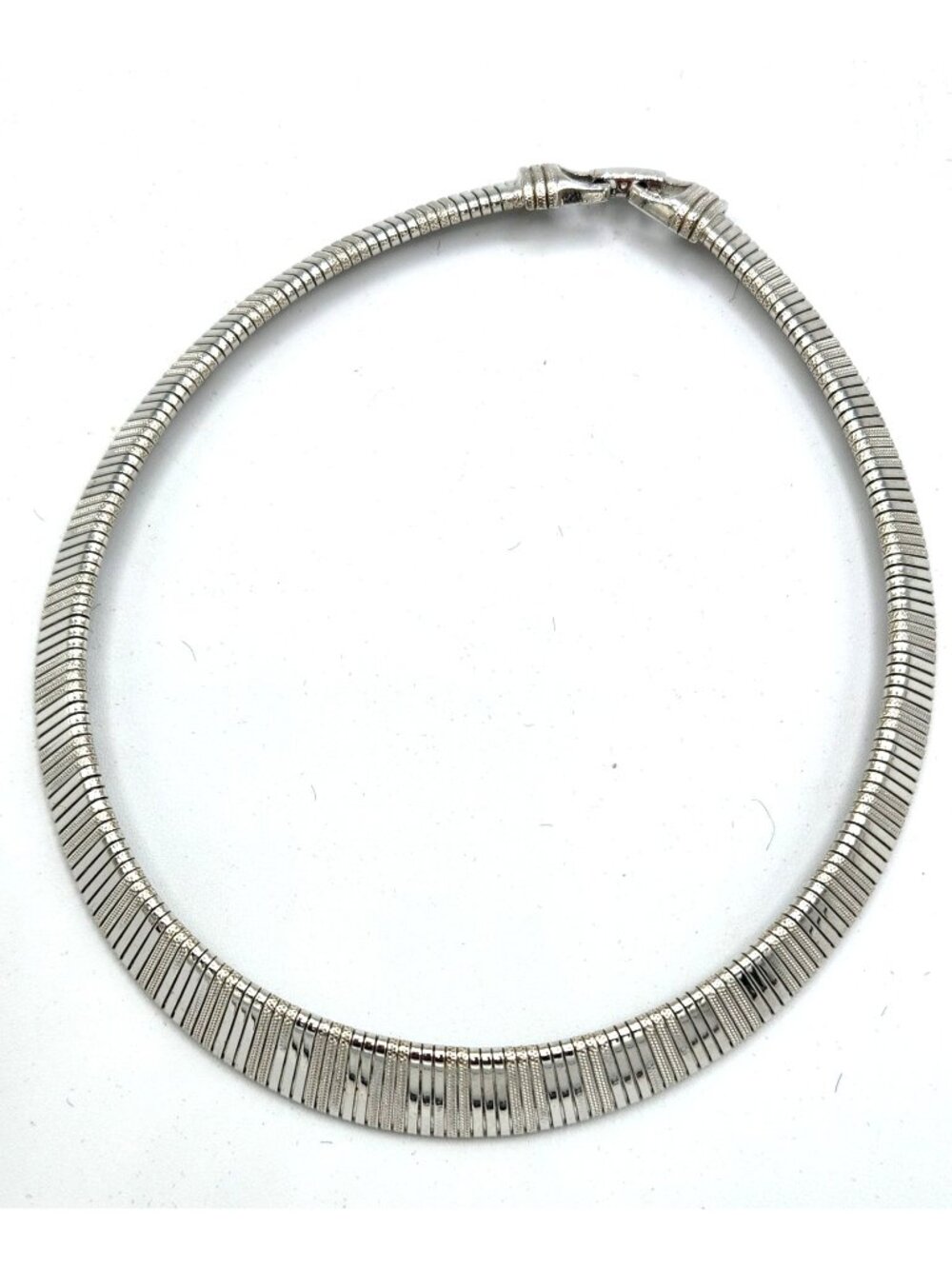 Silver Tone Textured Omega Chain Necklace